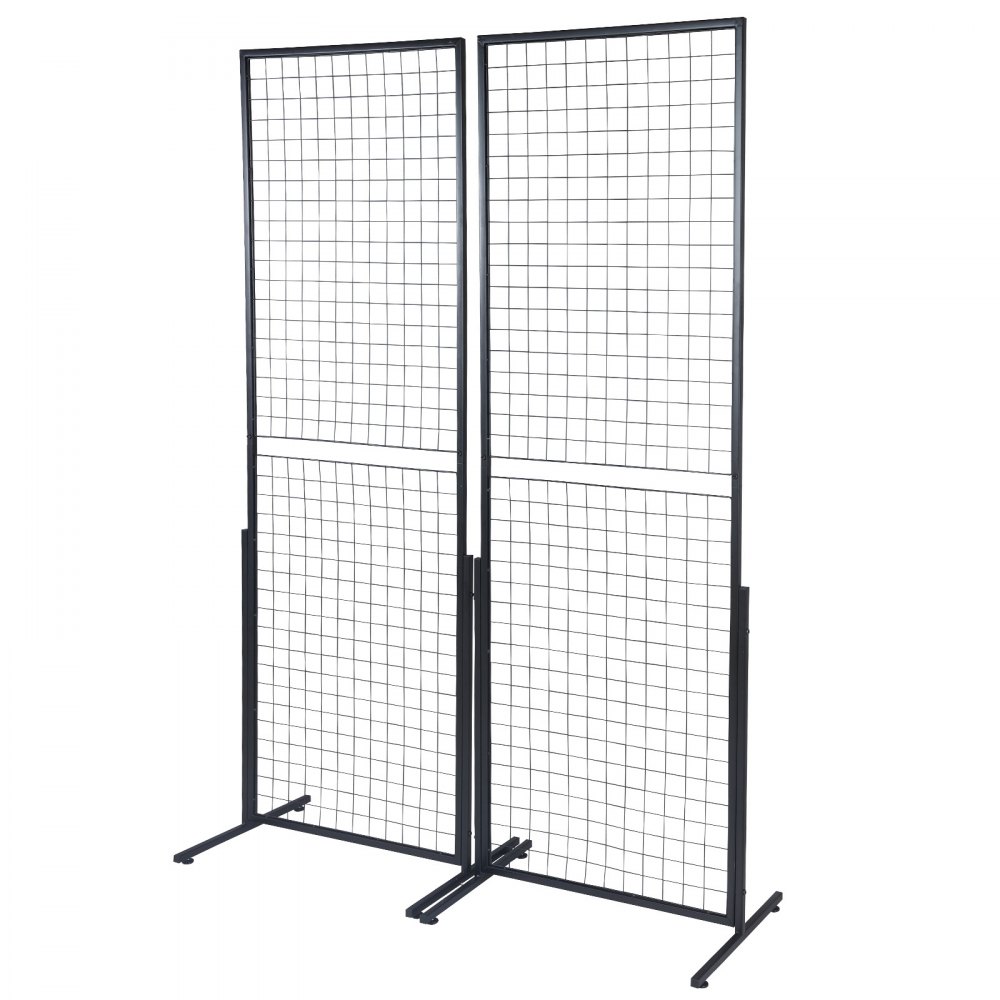 VEVOR 61 x170.7 cm Grid Wall Panels Tower, 2 Packs Wire Gridwall Display Racks with T-Base Floorstanding, Double Side Gridwall Panels for Art Craft Shows, Retail Display with Extra Clips and Hooks