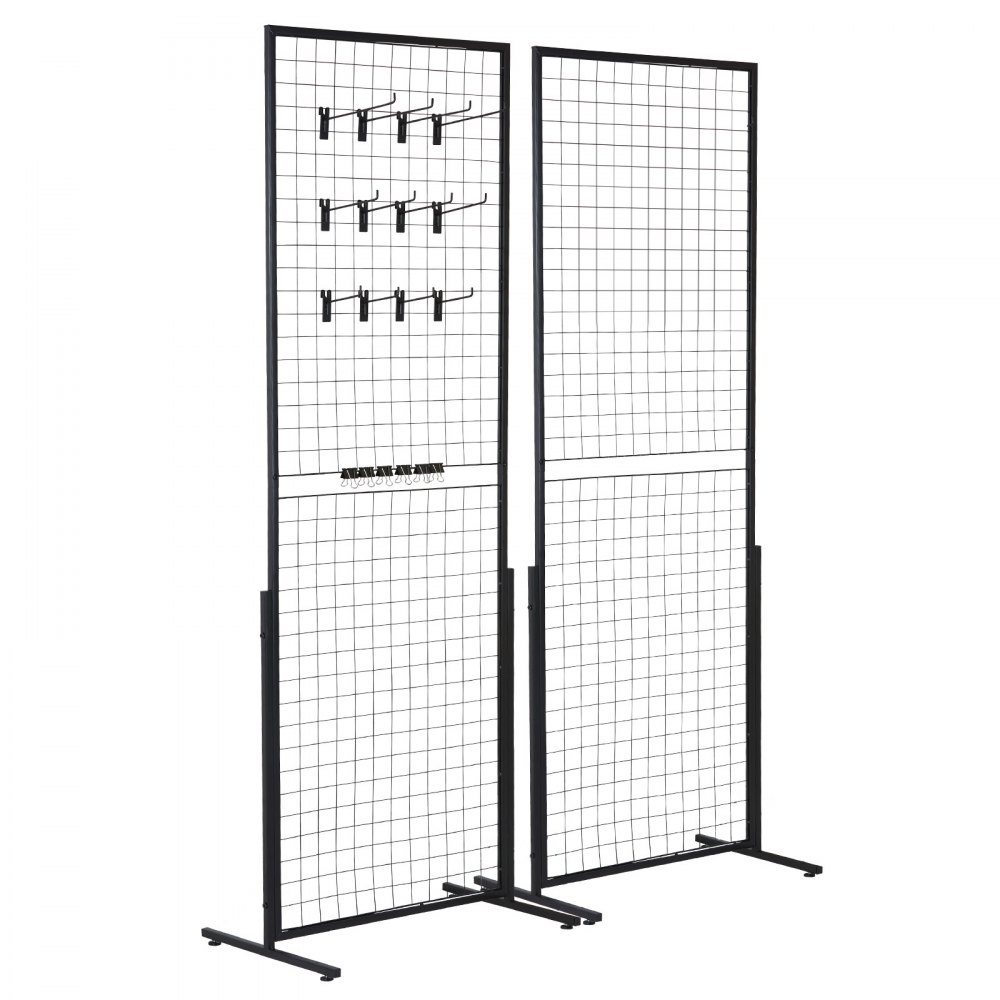 VEVOR 61 x170.7 cm Grid Wall Panels Tower, 2 Packs Wire Gridwall Display Racks with T-Base Floorstanding, Double Side Gridwall Panels for Art Craft Shows, Retail Display with Extra Clips and Hooks