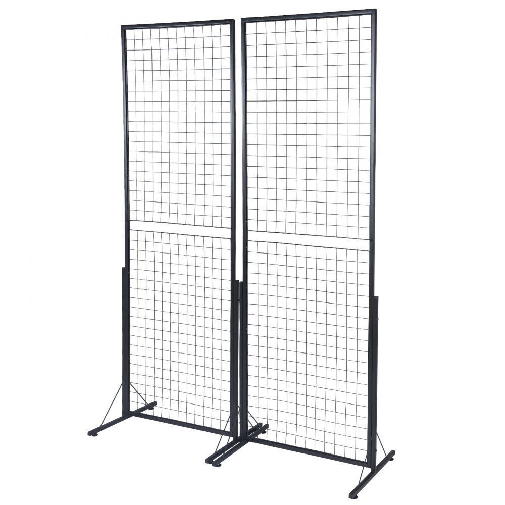 VEVOR 61 x170.7 cm Grid Wall Panels Tower, 2 Packs Wire Gridwall Display Racks with T-Base Floorstanding, Double Side Gridwall Panels for Art Craft Shows, Retail Display with Extra Clips and Hooks