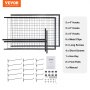 VEVOR grid wall panels with hooks, metal clips, screws, hex key, foot pads, and manual.