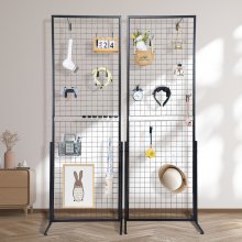 VEVOR 2' x 5.6' Grid Wall Panels Tower, 2 Packs Wire Gridwall Display Racks with T-Base Floorstanding, Double Side Gridwall Panels for Art Craft Shows, Retail Display with Extra Clips and Hooks