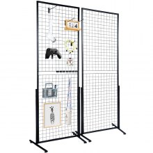 VEVOR 2' x 5.6' Grid Wall Panels Tower, 2 Packs Wire Gridwall Display Racks with T-Base Floorstanding, Double Side Gridwall Panels for Art Craft Shows, Retail Display with Extra Clips and Hooks
