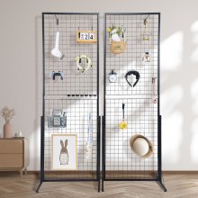 VEVOR 2' x 5.6' Grid Wall Panels Tower, 2 Packs Wire Gridwall Display Racks with T-Base Floorstanding, Double Side Gridwall Panels for Art Craft Shows, Retail Display with Extra Clips and Hooks