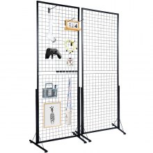 VEVOR 2' x 5.6' Grid Wall Panels Tower, 2 Packs Wire Gridwall Display Racks with T-Base Floorstanding, Double Side Gridwall Panels for Art Craft Shows, Retail Display with Extra Clips and Hooks