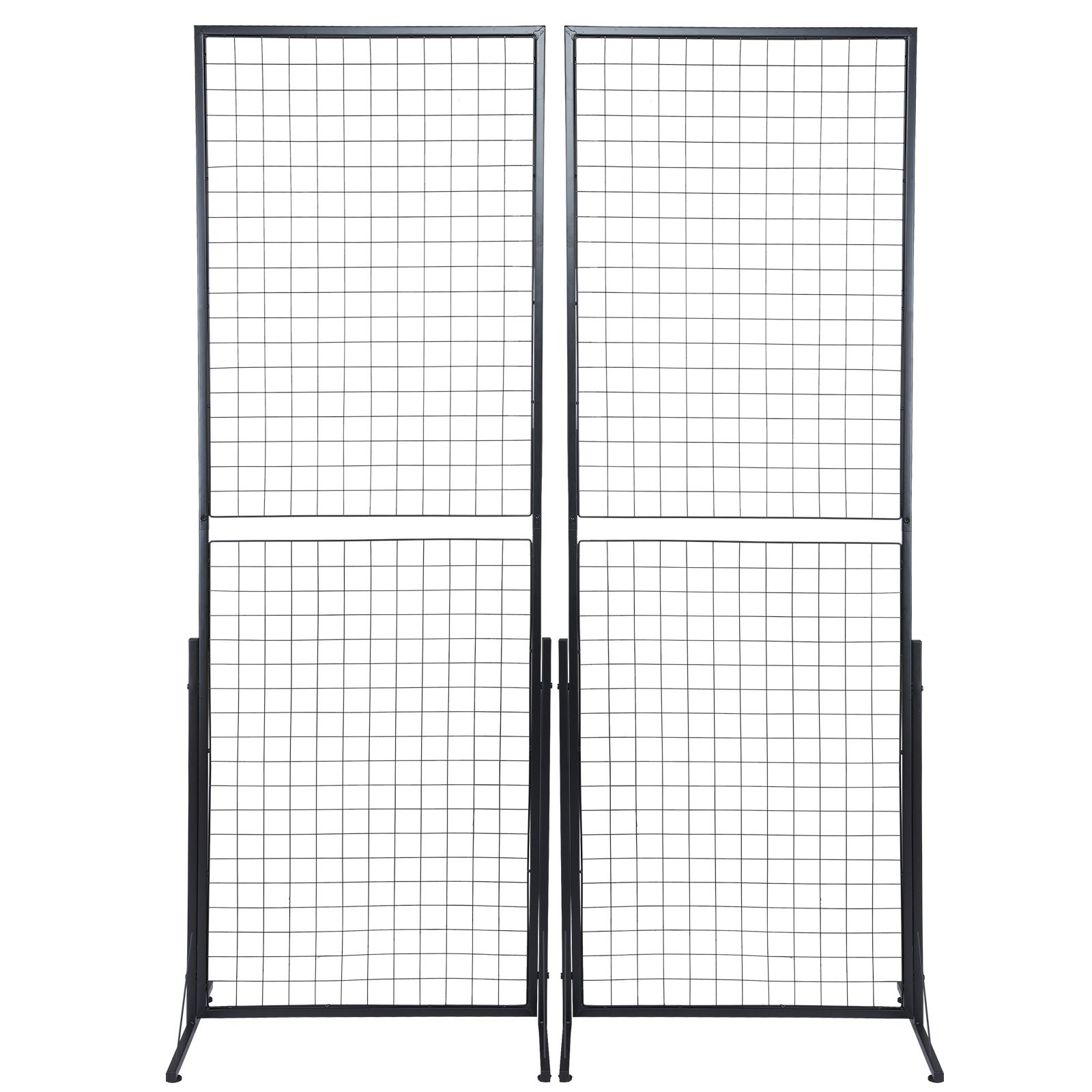 black VEVOR grid wall panels with double vertical sections and sturdy frames for versatile display.