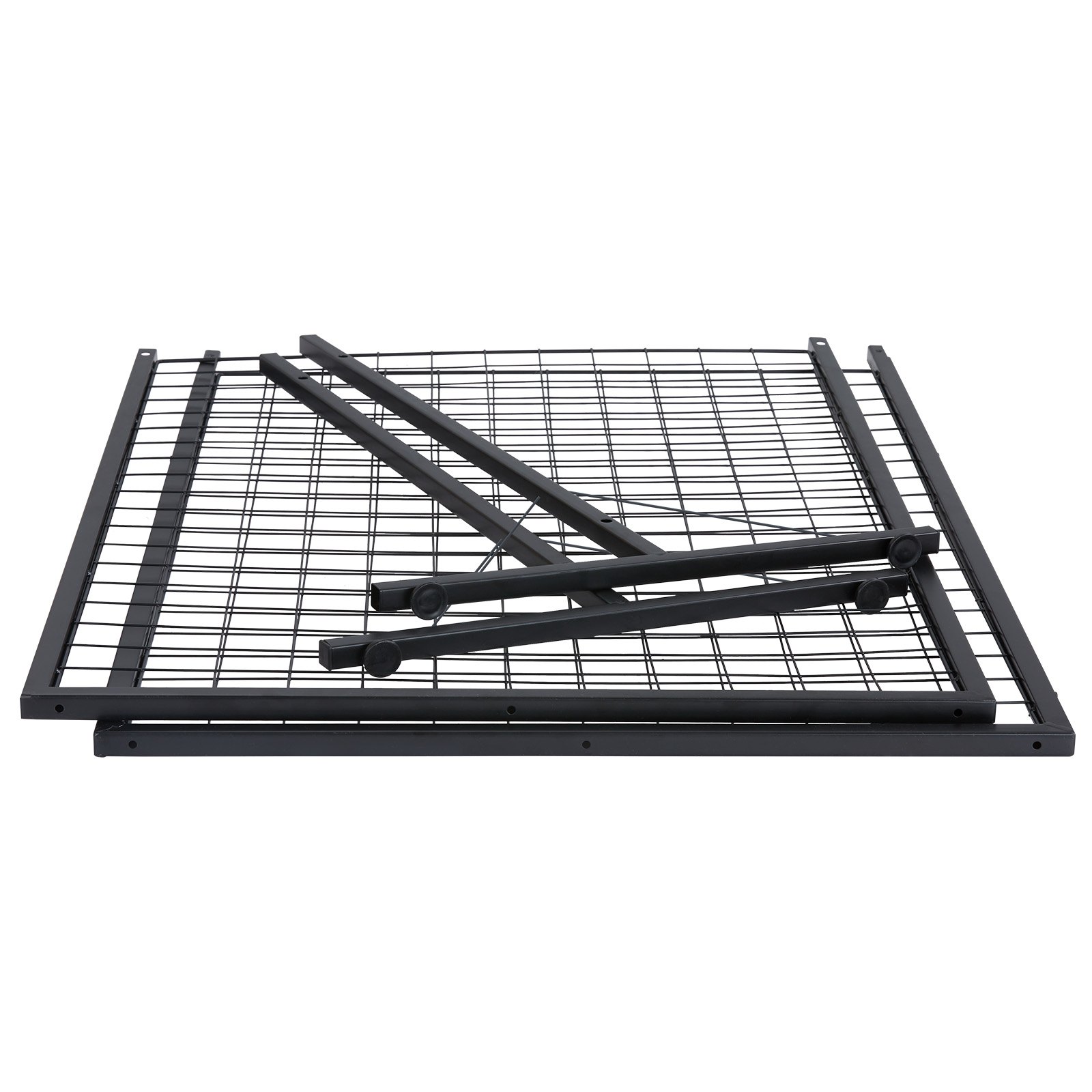 black VEVOR grid wall panels stacked with supporting rods on a white background.