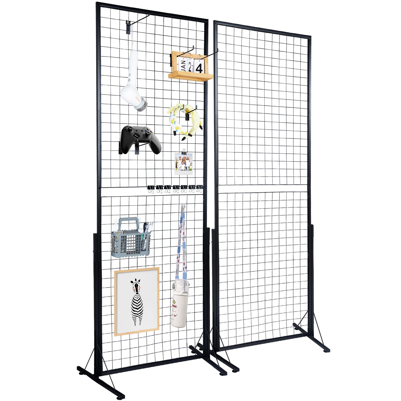VEVOR 2' x 5,6' Grid Wall Panels Tower, 2 pakker Wire Gridwall Display racks med T-base gulvstående, doble side gitterveggpaneler for kunsthåndverksshow, detaljskjerm med ekstra klips og kroker