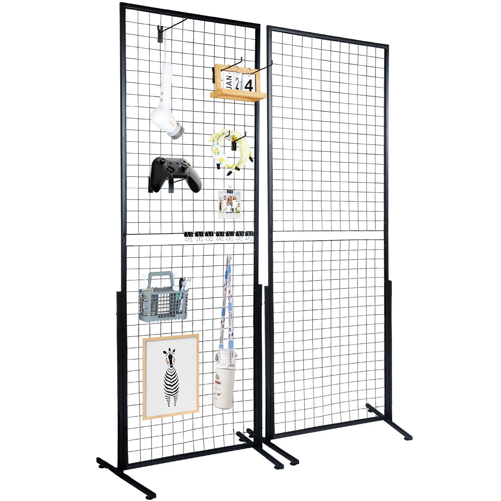 VEVOR 61 x170.7 cm Grid Wall Panels Tower, 2 Packs Wire Gridwall Display Racks with T-Base Floorstanding, Double Side Gridwall Panels for Art Craft Shows, Retail Display with Extra Clips and Hooks