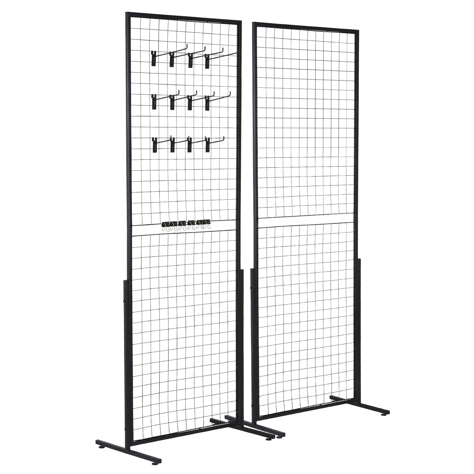 VEVOR 61 x170.7 cm Grid Wall Panels Tower, 2 Packs Wire Gridwall Display Racks with T-Base Floorstanding, Double Side Gridwall Panels for Art Craft Shows, Retail Display with Extra Clips and Hooks