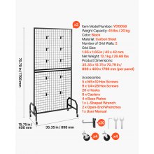 VEVOR 2 Packs Grid Wall Panel 2.9 x 5.9 ft Wire Display Rack with Wheels & Hooks