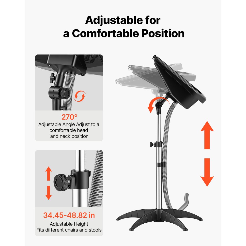 VEVOR Portable Shampoo Bowl 270° Rotating Salon Sink Basin with Drain Hose, for Salons, Home Care, Seniors & Disabled, Height and Angle Adjustable, Hair Washing Station with Hose Storage C-Clip, Black