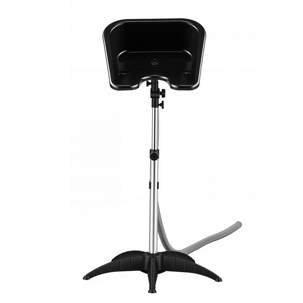 VEVOR Portable Shampoo Bowl 270° Rotating Salon Sink Basin with Drain Hose, for Salons, Home Care, Seniors & Disabled, Height and Angle Adjustable, Hair Washing Station with Hose Storage C-Clip, Black