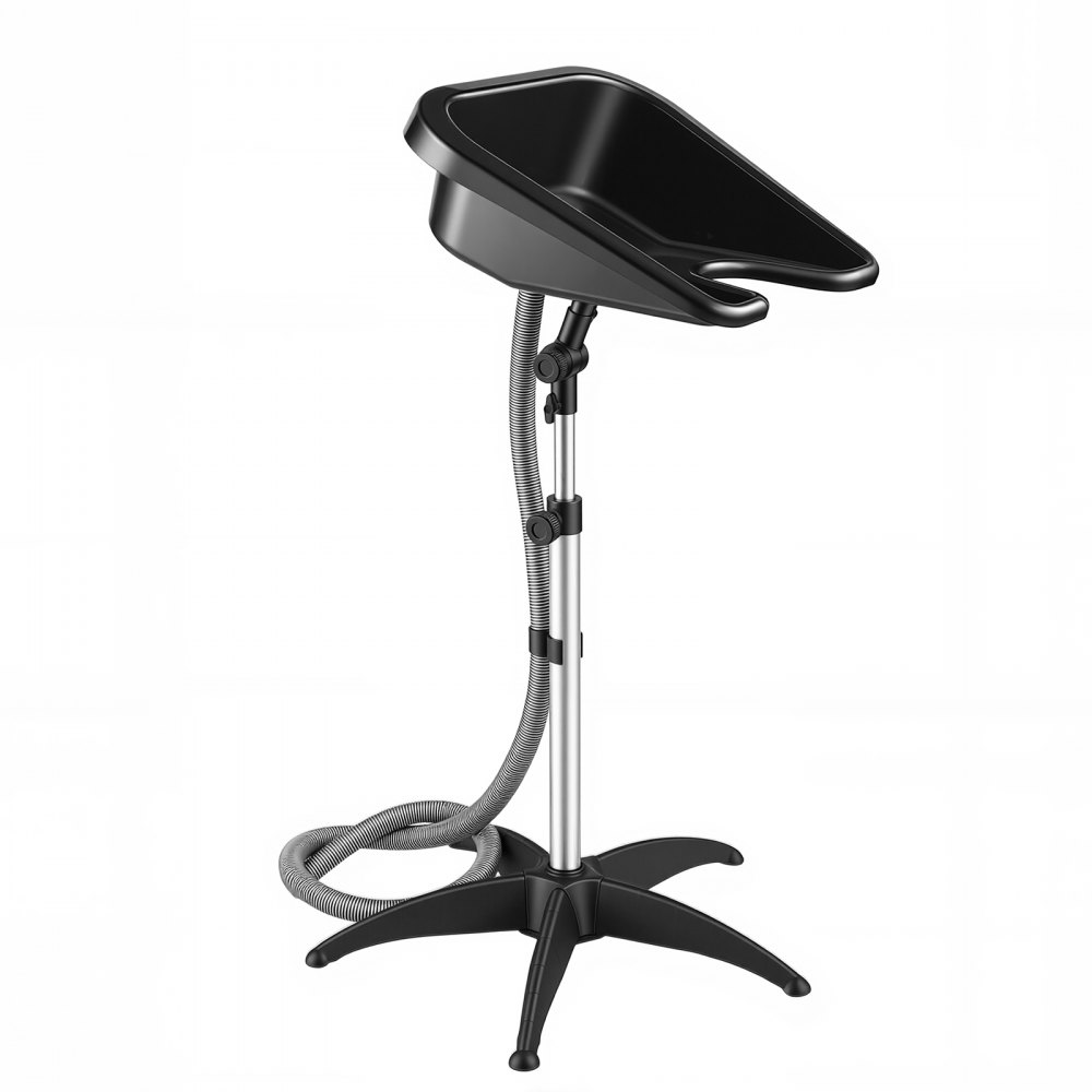 VEVOR Portable Shampoo Bowl 270° Rotating Salon Sink Basin with Drain Hose, for Salons, Home Care, Seniors & Disabled, Height and Angle Adjustable, Hair Washing Station with Hose Storage C-Clip, Black