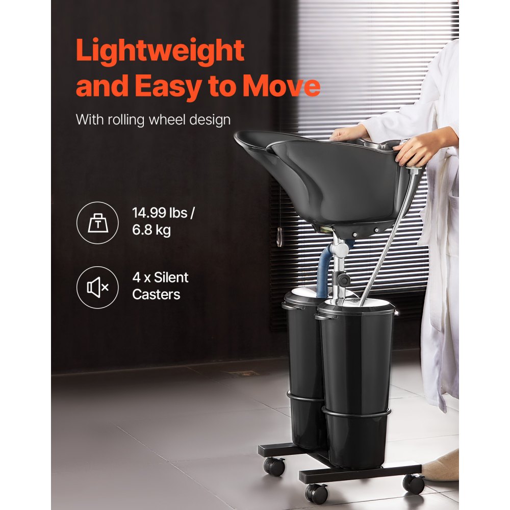 VEVOR Portable Shampoo Bowl, Shampoo Sink for Washing Hair with Electric Pump, Includes 2 Buckets 2 Showerheads, Drain Hose, Height and Angle Adjustable Portable Wash Bowl for Home Salon Use, Black