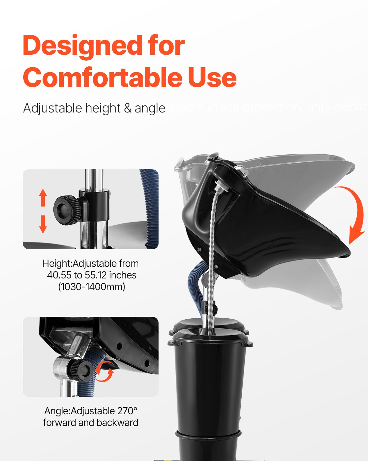 VEVOR Portable Shampoo Bowl with Drain Hose 2 Buckets Adjustable Height Salon Sink