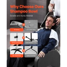 VEVOR Portable Shampoo Bowl, Shampoo Sink with Adjustable Height & Angle, Salon Hair Wash Sink with Drain Hose and Star-Shaped Support Base for Barbershop Beauty Spa Center Home Use