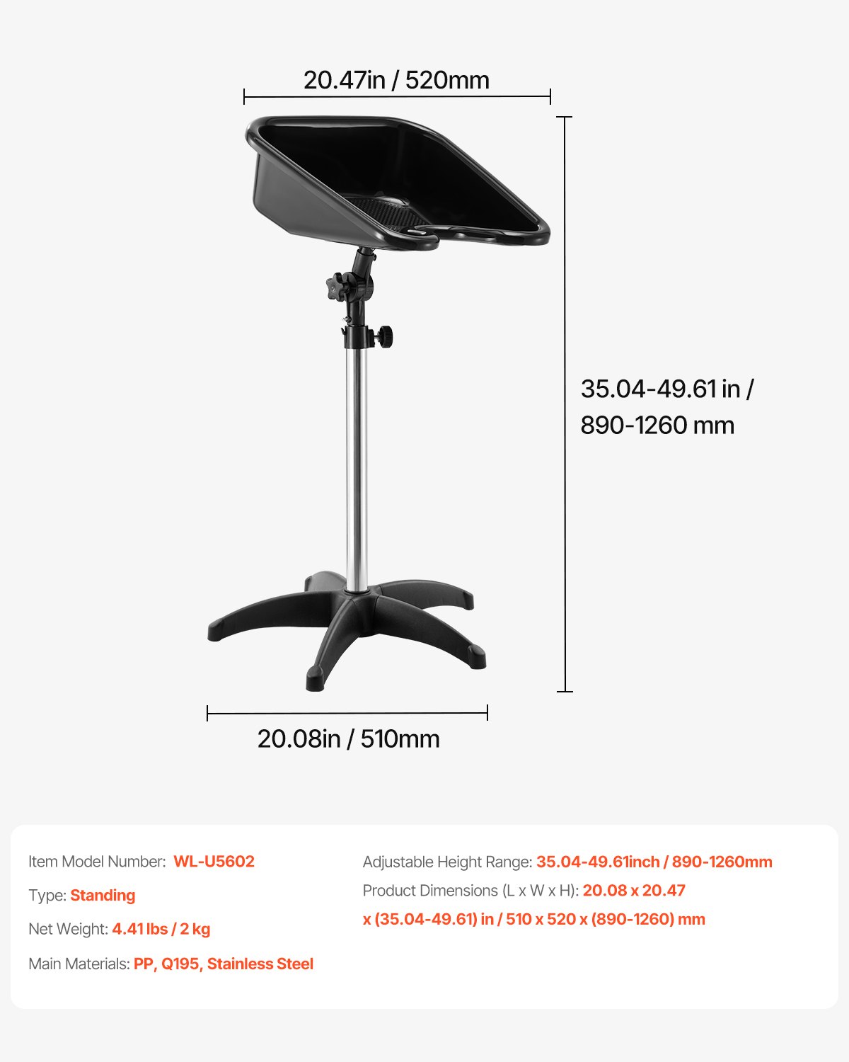 VEVOR Portable Shampoo Bowl, Shampoo Sink with Adjustable Height & Angle, Salon Hair Wash Sink with Drain Hose and Star-Shaped Support Base for Barbershop Beauty Spa Center Home Use