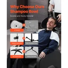 VEVOR Portable Shampoo Bowl, Deep Shampoo Sink with Adjustable Height & Angle, Includes Drain Hose, Shower Head, Lightweight Hair Wash Basin for Barber Salon Spa Center & Home Use, Black