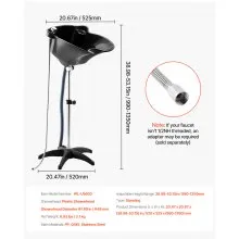 VEVOR Portable Shampoo Bowl, Deep Shampoo Sink with Adjustable Height & Angle, Includes Drain Hose, Shower Head, Lightweight Hair Wash Basin for Barber Salon Spa Center & Home Use, Black