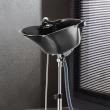 VEVOR Portable Shampoo Bowl, Deep Shampoo Sink with Adjustable Height & Angle, Includes Drain Hose, Shower Head, Lightweight Hair Wash Basin for Barber Salon Spa Center & Home Use, Black
