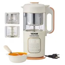 VEVOR Baby Food Maker, 500W Baby Food Processor with 300 ml Glass Bowl, SUS304 Stainless Steel 4-Blade Baby Food Puree Blender Steamer Grinder for Food, Fruit, Vegetable, Meat