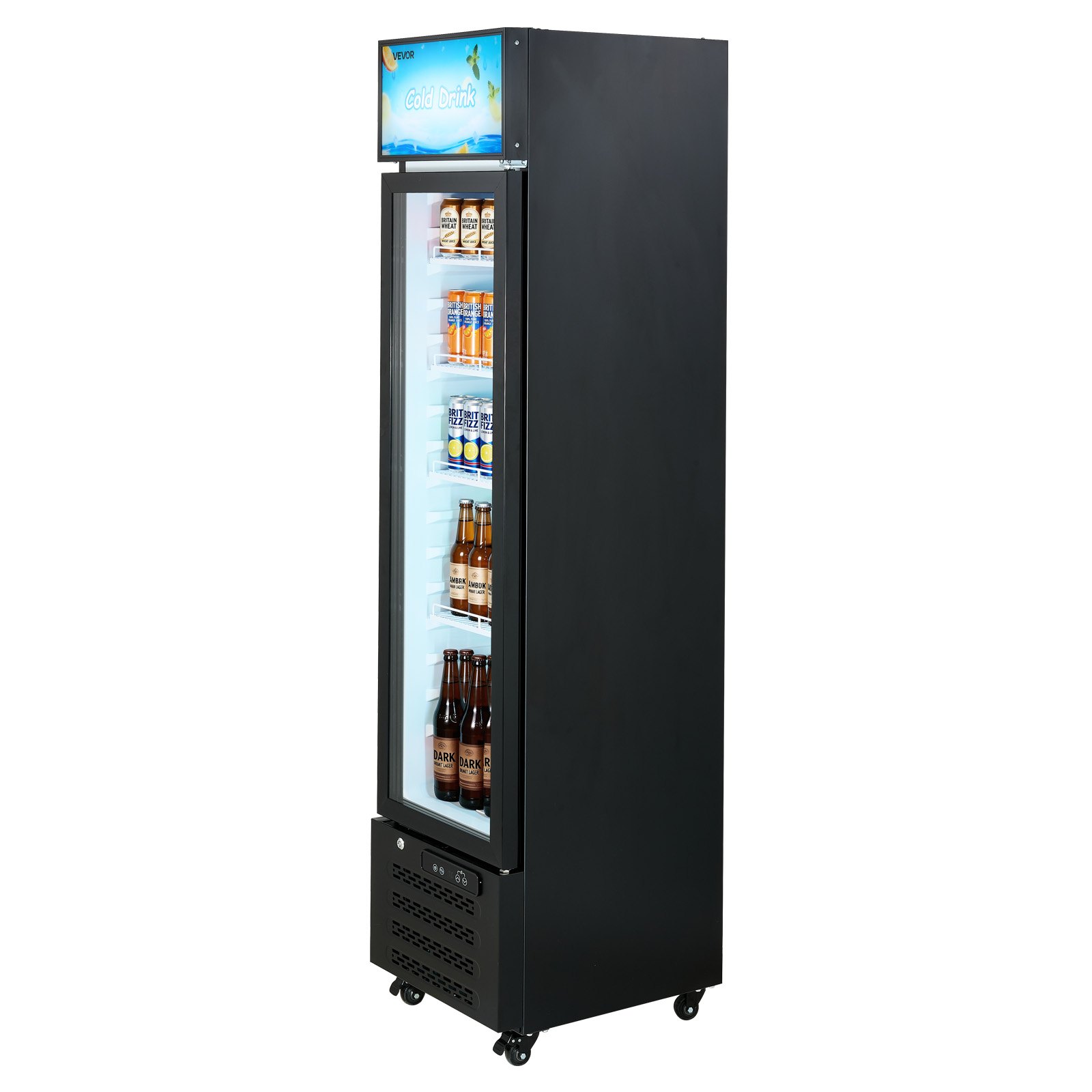 VEVOR Commercial Merchandiser Refrigerator, 7.5 Cu.Ft / 213 L Glass Door Display Refrigerator, Upright Beverage Cooler with Customizable Lightbox, 4 Adjustable Shelves & Soft LED Light for Homes Shops