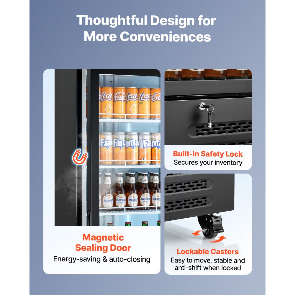 VEVOR Commercial Merchandiser Refrigerator, 15.9 Cu.Ft / 450 L Glass Door Display Refrigerator, Upright Beverage Cooler with Customizable Lightbox, 4 Adjustable Shelves & Soft LED Light for Home Shops