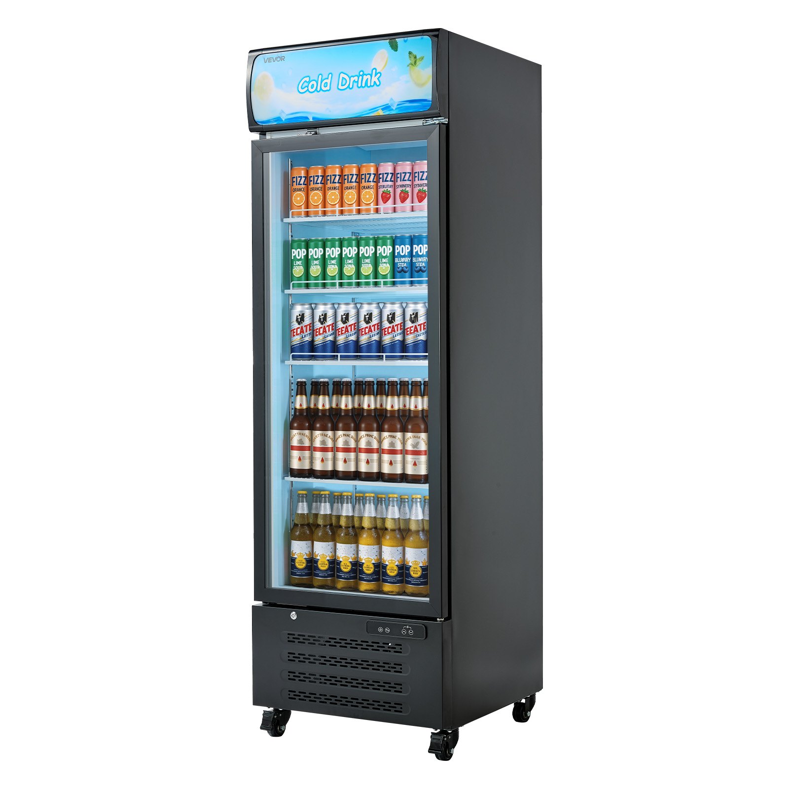 VEVOR Commercial Merchandiser Refrigerator, 15.9 Cu.Ft / 450 L Glass Door Display Refrigerator, Upright Beverage Cooler with Customizable Lightbox, 4 Adjustable Shelves & Soft LED Light for Home Shops