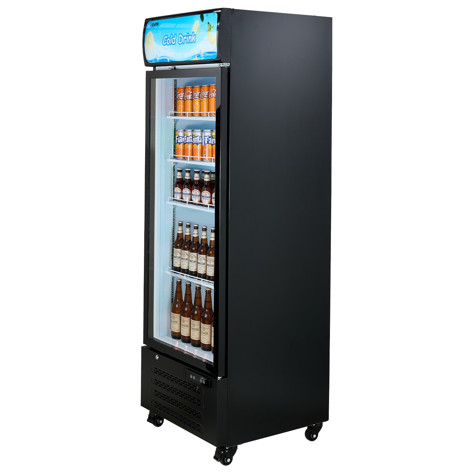 VEVOR Commercial Merchandiser Refrigerator, 15.9 Cu.Ft / 450 L Glass Door Display Refrigerator, Upright Beverage Cooler with Customizable Lightbox, 4 Adjustable Shelves & Soft LED Light for Home Shops