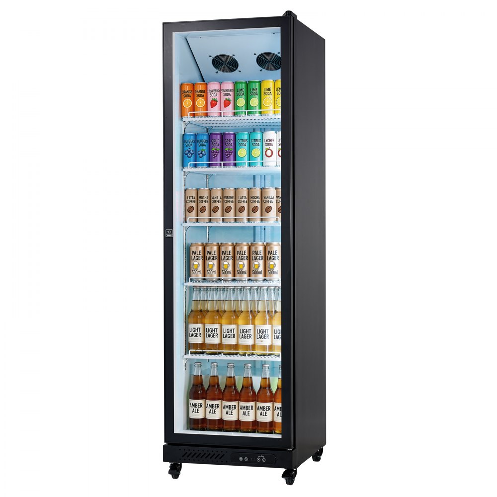 VEVOR Commercial Merchandiser Refrigerator, 12.4 Cu.Ft / 350 L Glass Door Display Refrigerator, Upright Beverage Cooler Fridge with 5 Adjustable Shelves, Soft LED Light & Casters for Homes Shops Bars