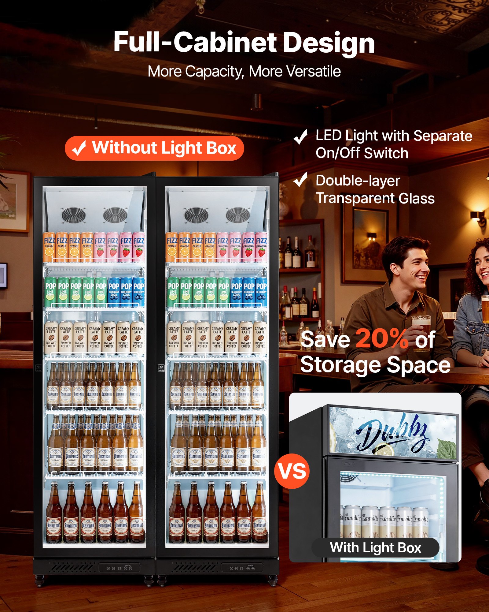 VEVOR Commercial Merchandiser Refrigerator, 12.4 Cu.Ft / 350 L Glass Door Display Refrigerator, Upright Beverage Cooler Fridge with 5 Adjustable Shelves, Soft LED Light & Casters for Homes Shops Bars