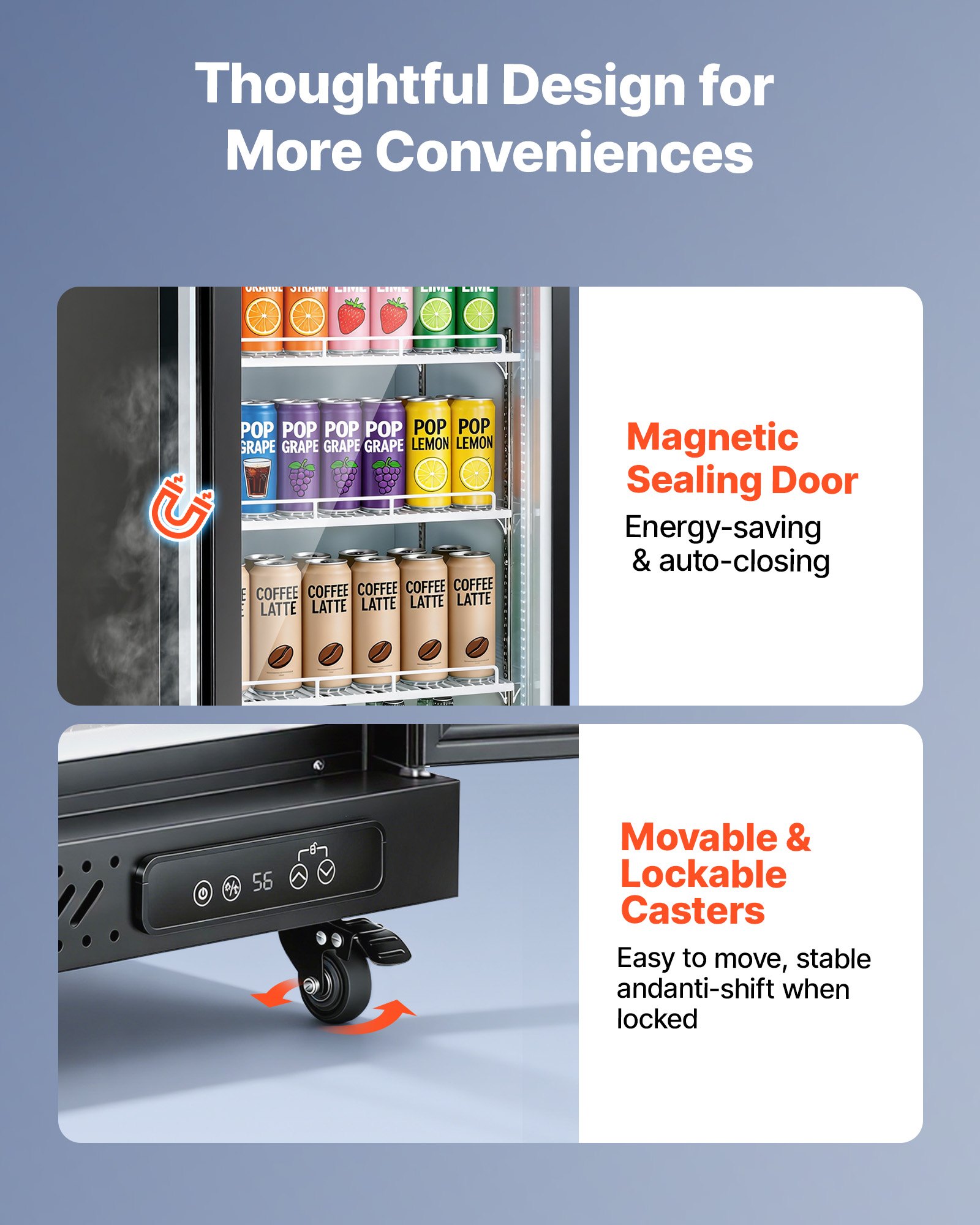 VEVOR Commercial Merchandiser Refrigerator, 12.4 Cu.Ft / 350 L Glass Door Display Refrigerator, Upright Beverage Cooler Fridge with 5 Adjustable Shelves, Soft LED Light & Casters for Homes Shops Bars