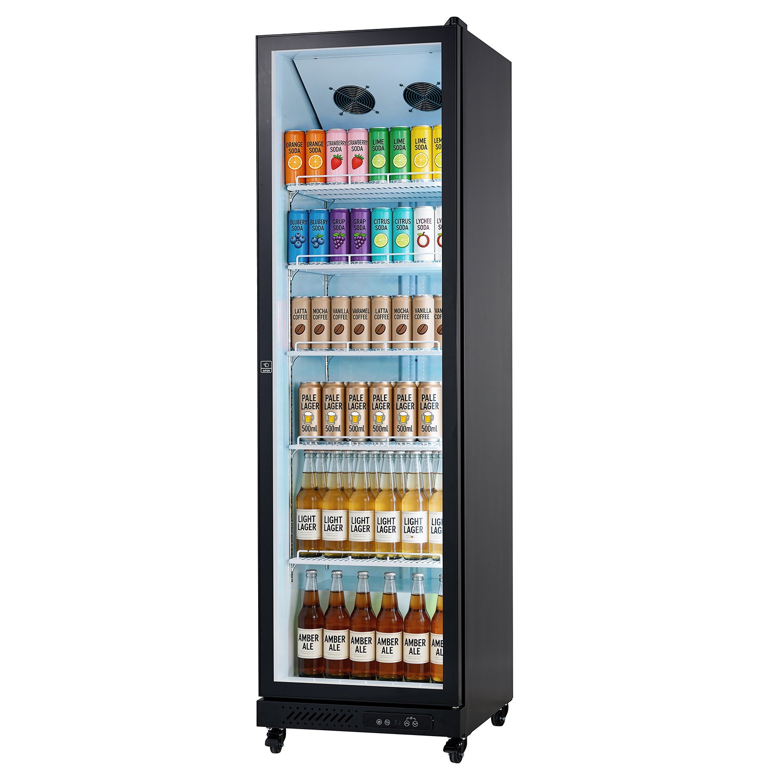VEVOR Commercial Merchandiser Refrigerator, 12.4 Cu.Ft / 350 L Glass Door Display Refrigerator, Upright Beverage Cooler Fridge with 5 Adjustable Shelves, Soft LED Light & Casters for Homes Shops Bars
