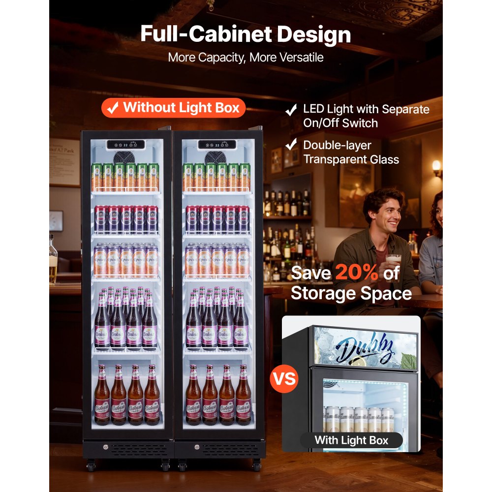 VEVOR Commercial Merchandiser Refrigerator, 6.9 Cu.Ft / 195L Glass Door Display Refrigerator, Upright Beverage Cooler Fridge with 4 Adjustable Shelves, Soft LED Light & Casters for Homes Shops Bars