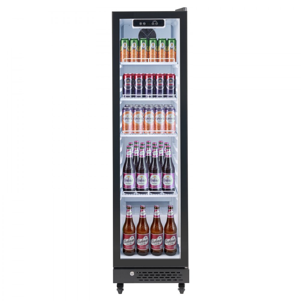 VEVOR Commercial Merchandiser Refrigerator, 6.9 Cu.Ft / 195L Glass Door Display Refrigerator, Upright Beverage Cooler Fridge with 4 Adjustable Shelves, Soft LED Light & Casters for Homes Shops Bars