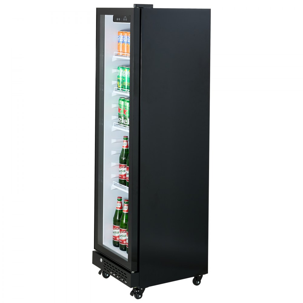 VEVOR Commercial Merchandiser Refrigerator, 6.9 Cu.Ft / 195L Glass Door Display Refrigerator, Upright Beverage Cooler Fridge with 4 Adjustable Shelves, Soft LED Light & Casters for Homes Shops Bars