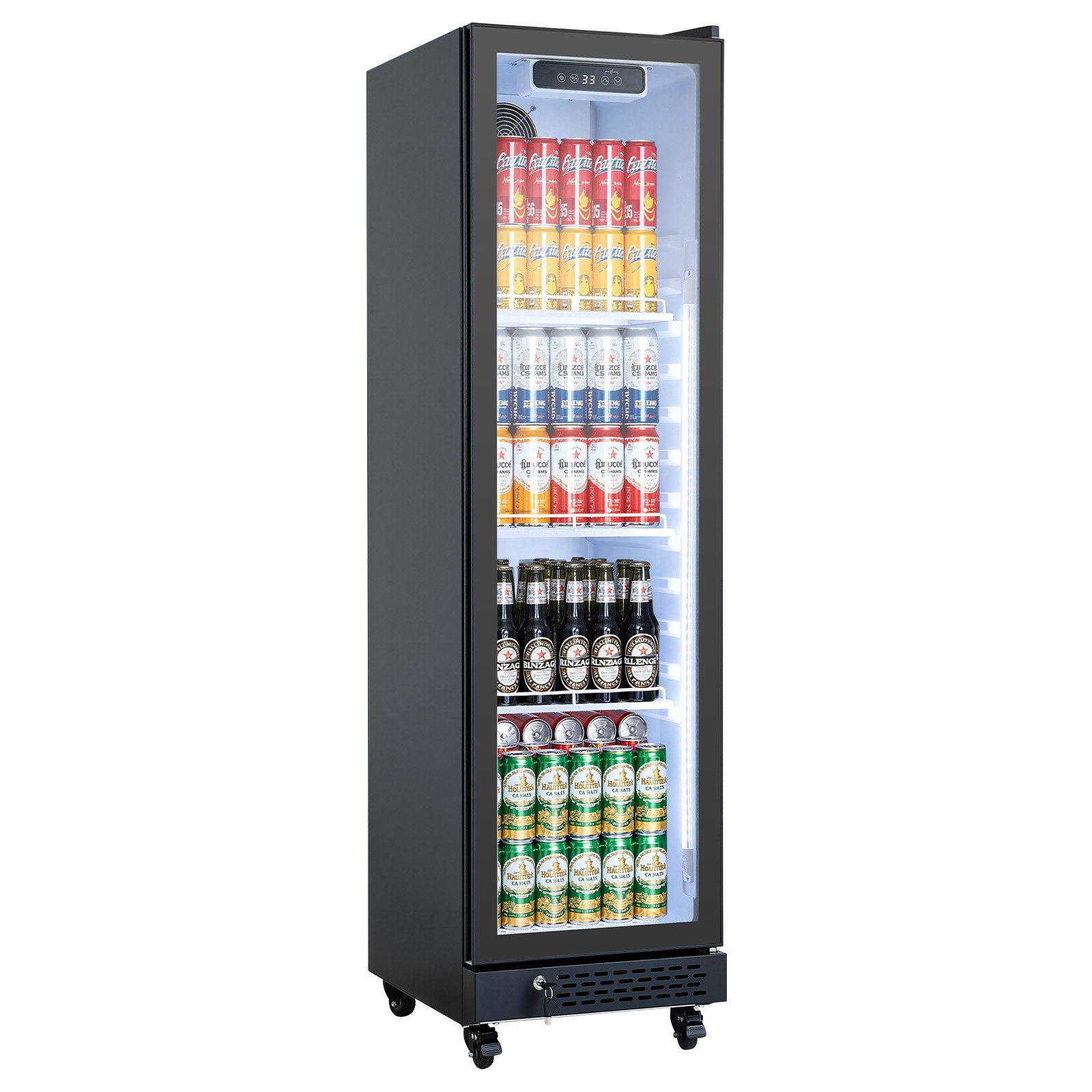 VEVOR Commercial Merchandiser Refrigerator, 6.9 Cu.Ft / 195L Glass Door Display Refrigerator, Upright Beverage Cooler Fridge with 4 Adjustable Shelves, Soft LED Light & Casters for Homes Shops Bars