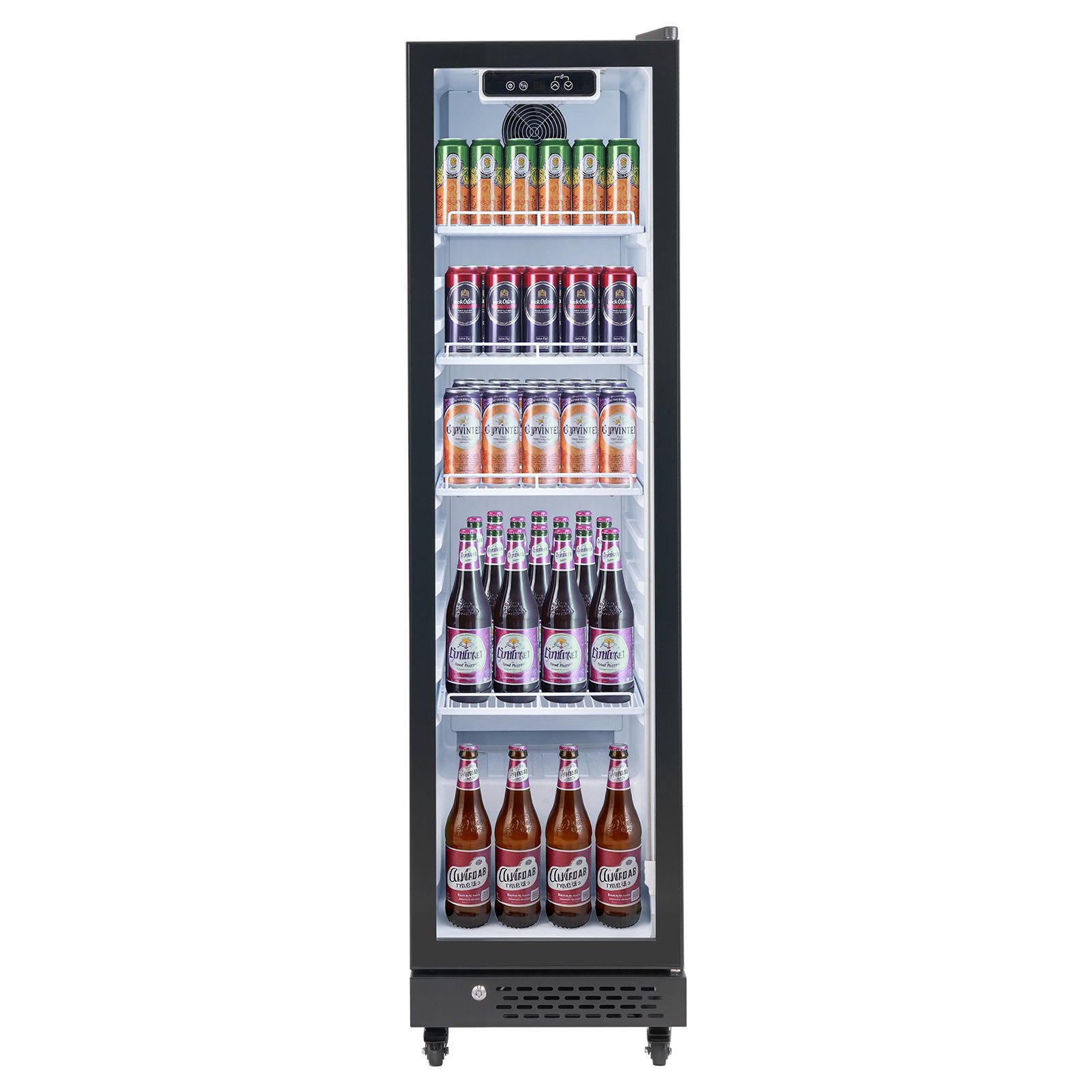 VEVOR Commercial Merchandiser Refrigerator, 6.9 Cu.Ft / 195L Glass Door Display Refrigerator, Upright Beverage Cooler Fridge with 4 Adjustable Shelves, Soft LED Light & Casters for Homes Shops Bars