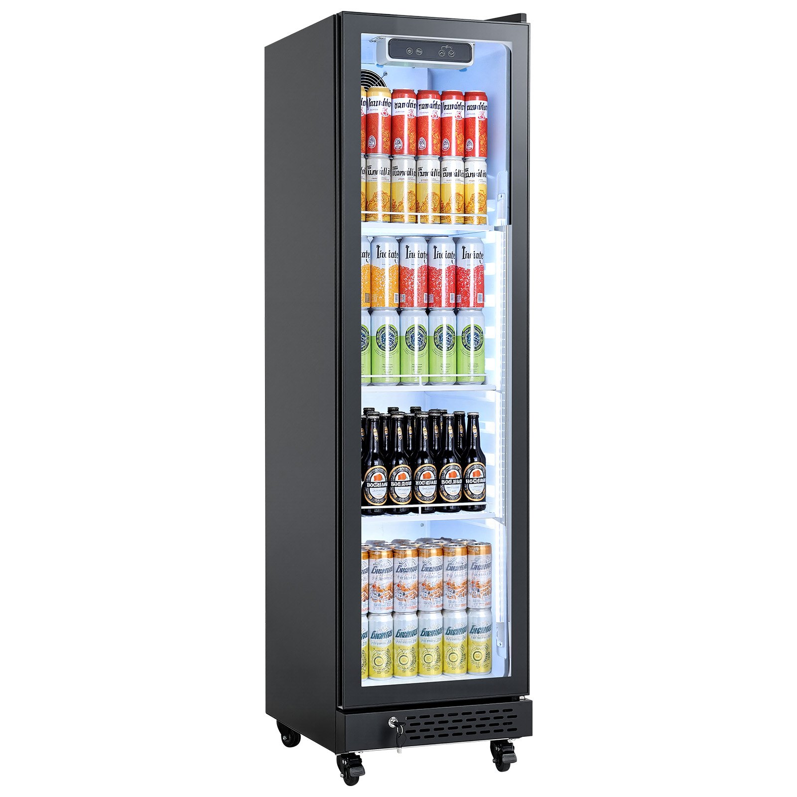 VEVOR Commercial Merchandiser Refrigerator, 6.9 Cu.Ft / 195L Glass Door Display Refrigerator, Upright Beverage Cooler Fridge with 4 Adjustable Shelves, Soft LED Light & Casters for Homes Shops Bars