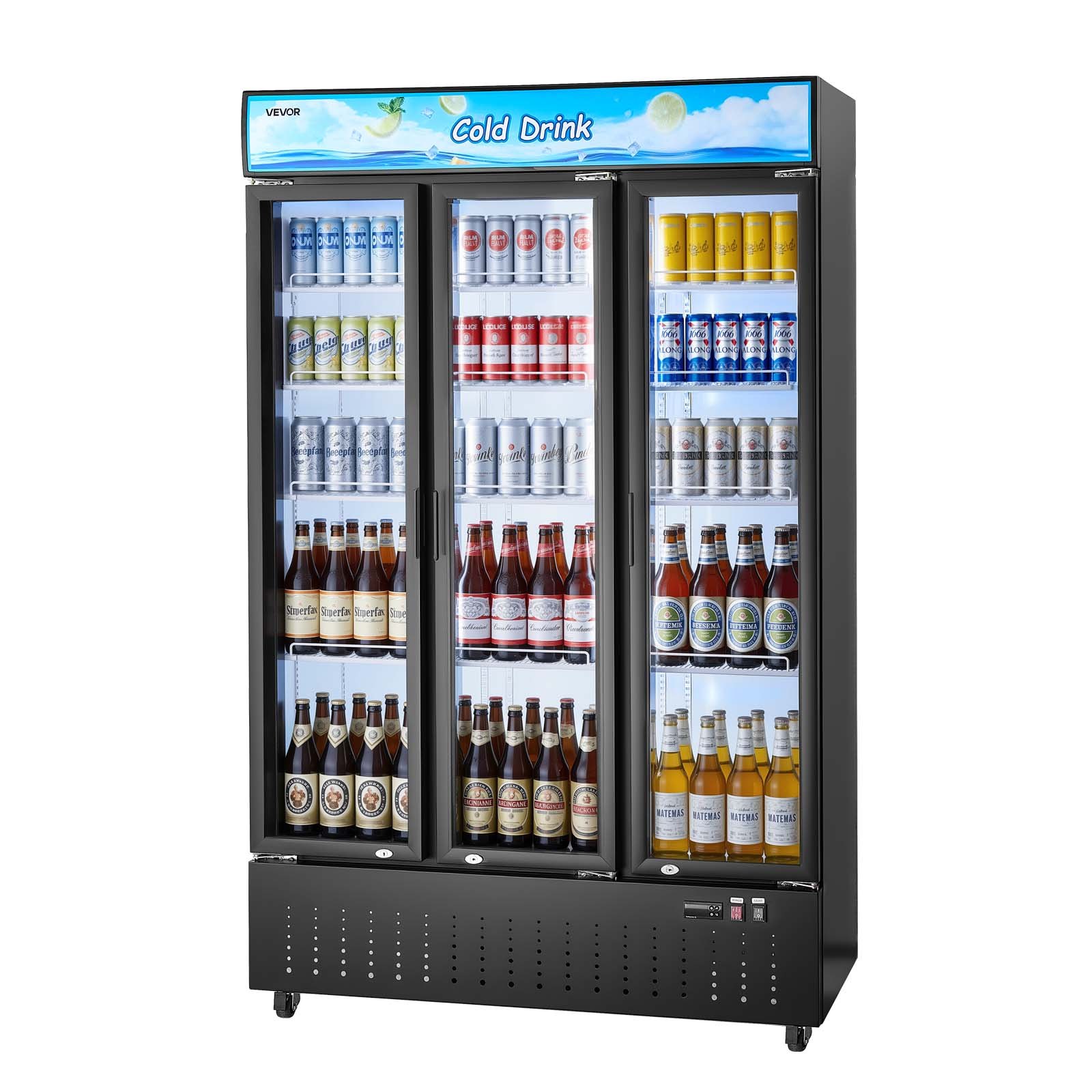 VEVOR Commercial Merchandiser Refrigerator, 26.8 Cu.Ft / 760L Upright Beverage Cooler, 3 Glass Door Display Refrigerator with Customizable Lightbox, 12 Adjustable Shelves, Soft LED Lighting & Casters