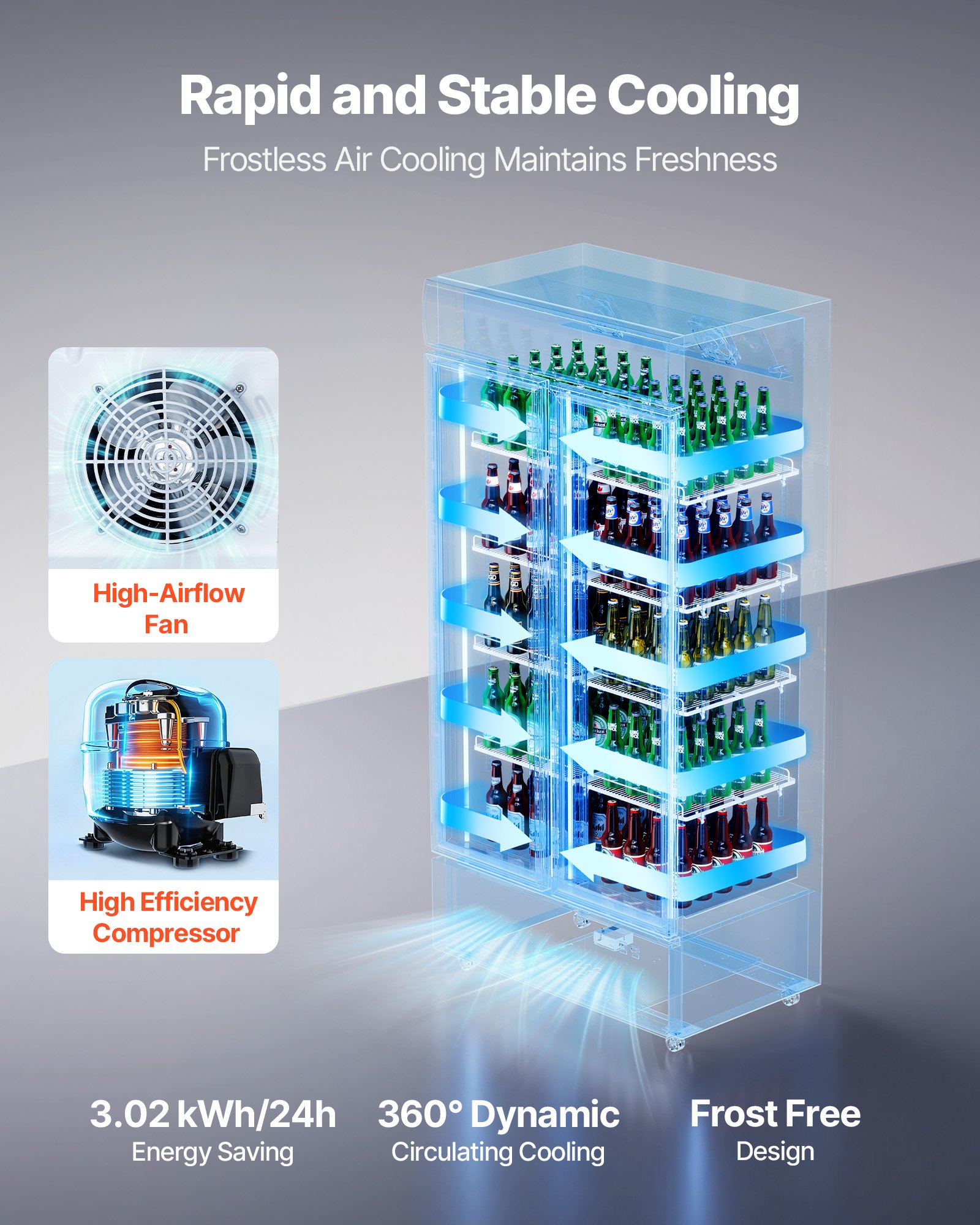 VEVOR Commercial Merchandiser Refrigerator, 20.8 Cu.Ft / 590L Upright Beverage Cooler, 2 Glass Door Display Refrigerator with Customizable Lightbox, 8 Adjustable Shelves, Soft LED Lighting & Casters