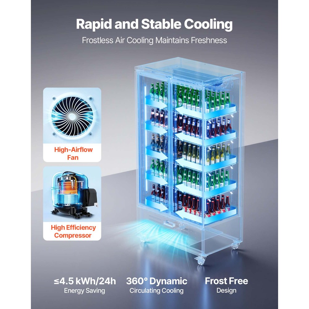 VEVOR Commercial Merchandiser Refrigerator, 24.9 Cu.Ft / 705L Upright Beverage Cooler, 2 Glass Door Display Refrigerator with 5 Adjustable Shelves, Soft LED Light & Casters for Bars Shops Supermarkets