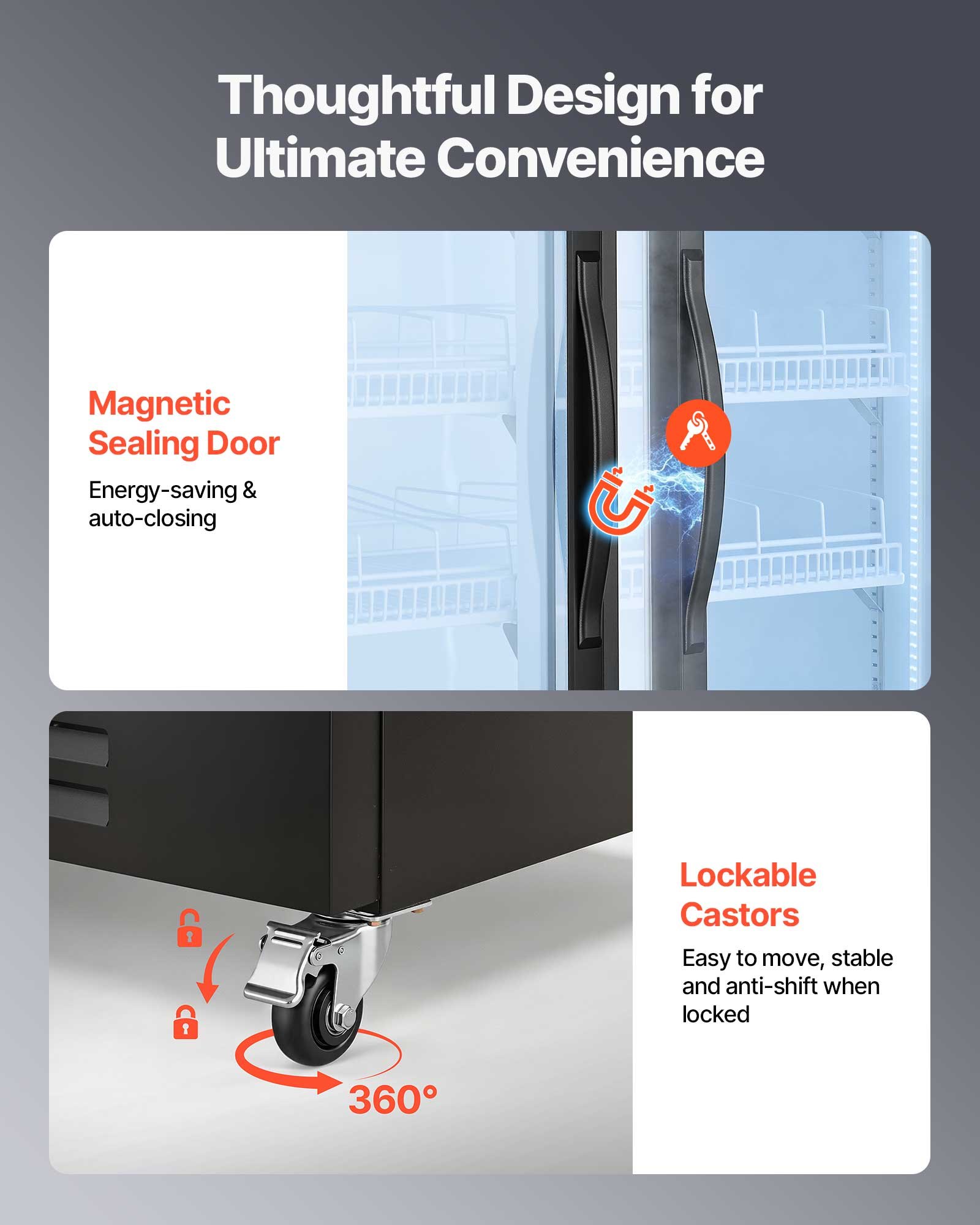 VEVOR Commercial Merchandiser Refrigerator, 24.9 Cu.Ft / 705L Upright Beverage Cooler, 2 Glass Door Display Refrigerator with 5 Adjustable Shelves, Soft LED Light & Casters for Bars Shops Supermarkets