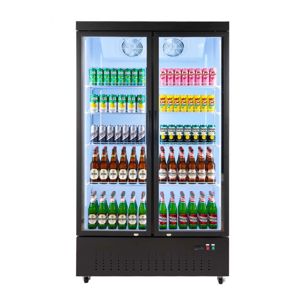 VEVOR Commercial Merchandiser Refrigerator, 29.3 Cu.Ft / 830L Upright Beverage Cooler, 2 Glass Door Display Refrigerator with 8 Adjustable Shelves, Soft LED Light & Casters for Bars Shops Supermarkets