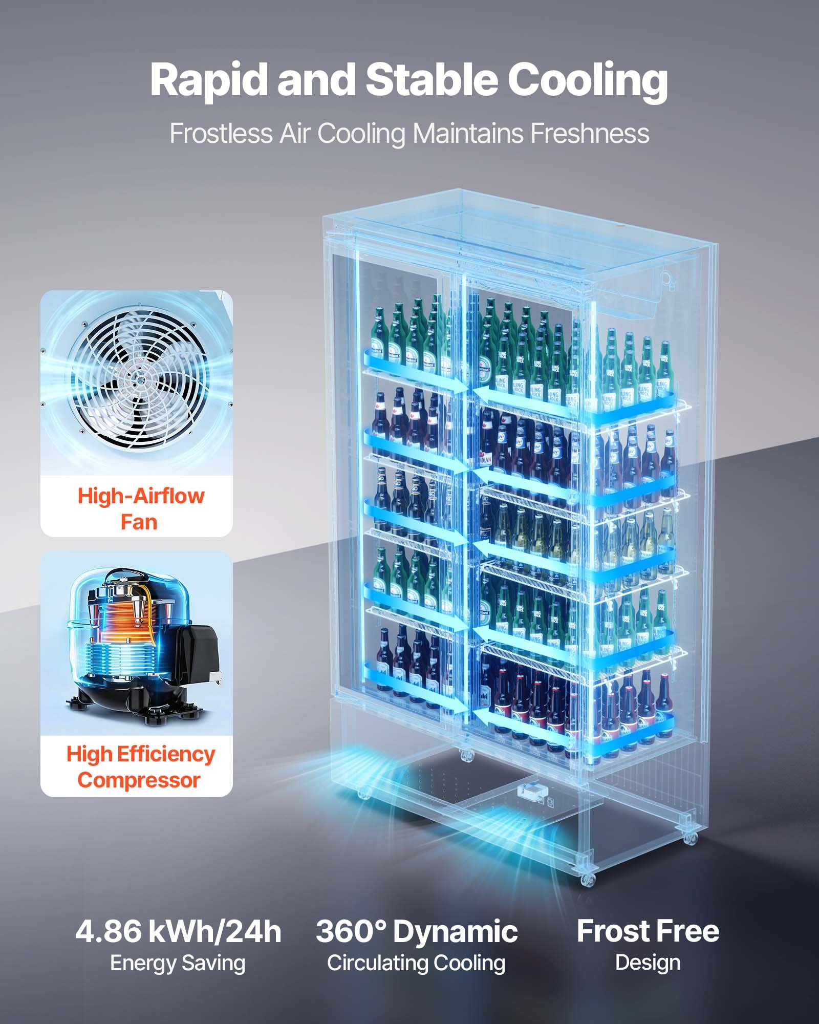 VEVOR Commercial Merchandiser Refrigerator, 29.3 Cu.Ft / 830L Upright Beverage Cooler, 2 Glass Door Display Refrigerator with 8 Adjustable Shelves, Soft LED Light & Casters for Bars Shops Supermarkets
