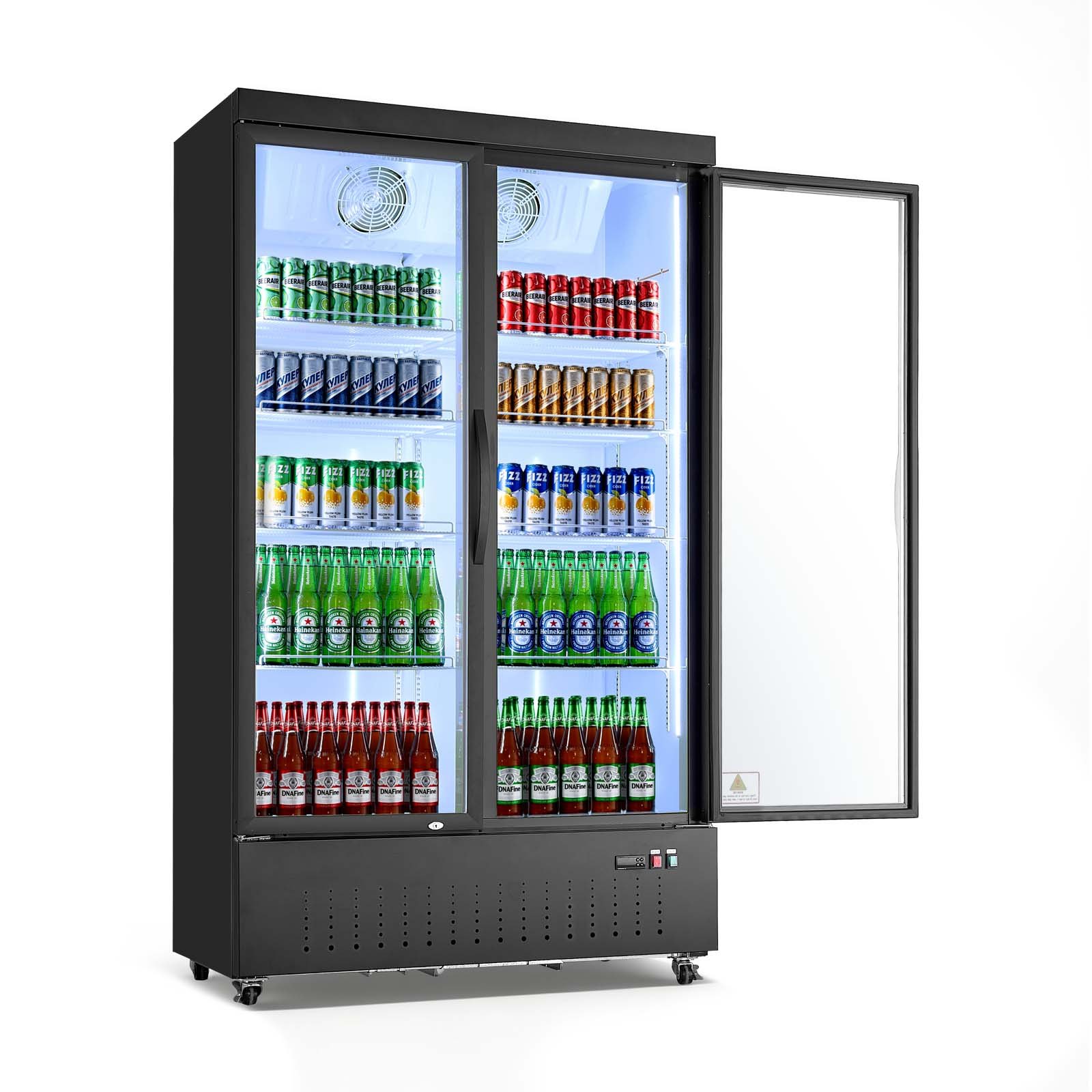 VEVOR Commercial Merchandiser Refrigerator, 29.3 Cu.Ft / 830L Upright Beverage Cooler, 2 Glass Door Display Refrigerator with 8 Adjustable Shelves, Soft LED Light & Casters for Bars Shops Supermarkets