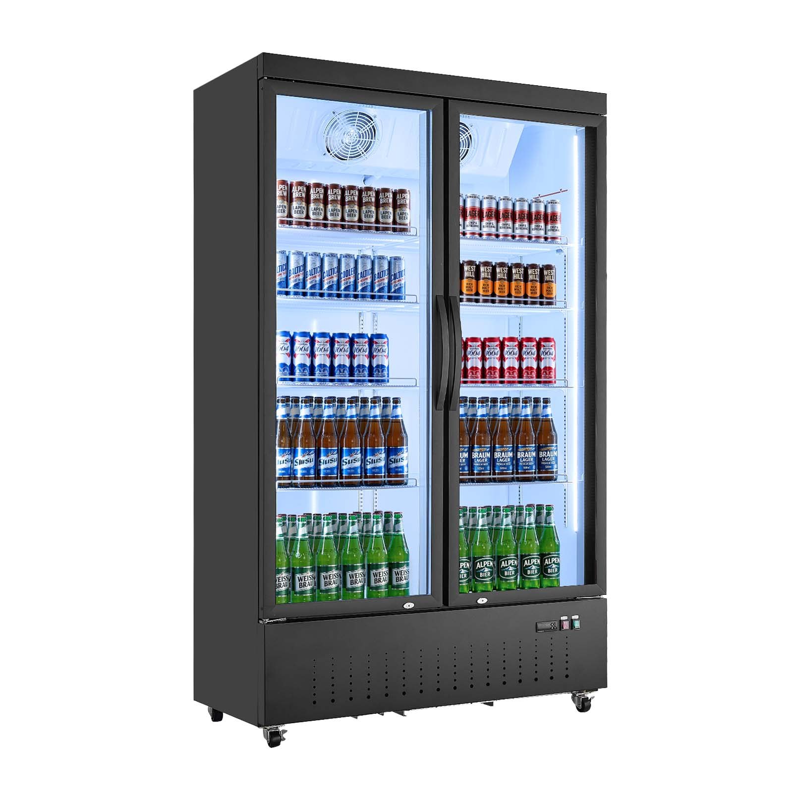 VEVOR Commercial Merchandiser Refrigerator, 29.3 Cu.Ft / 830L Upright Beverage Cooler, 2 Glass Door Display Refrigerator with 8 Adjustable Shelves, Soft LED Light & Casters for Bars Shops Supermarkets
