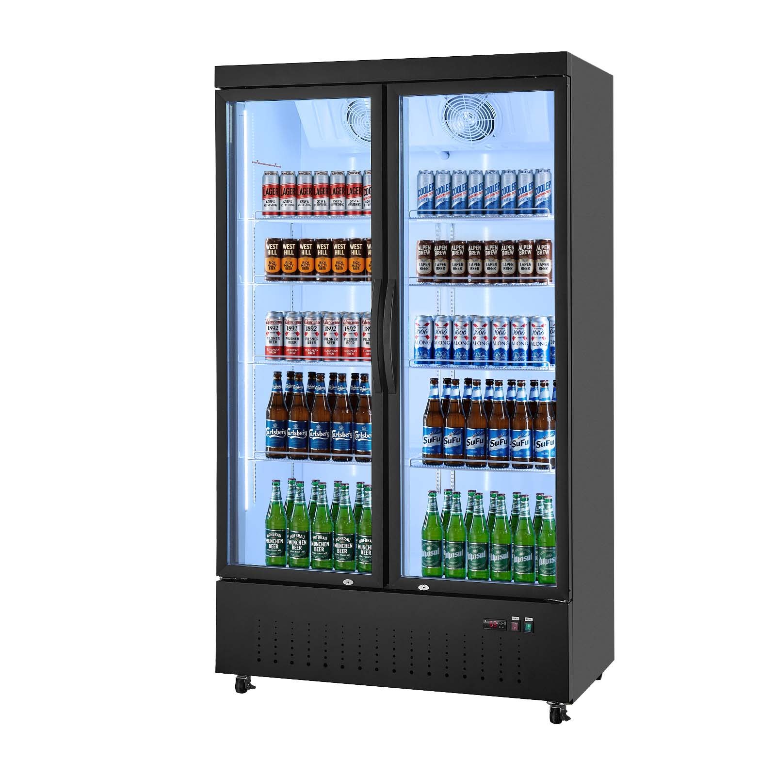 VEVOR Commercial Merchandiser Refrigerator, 29.3 Cu.Ft / 830L Upright Beverage Cooler, 2 Glass Door Display Refrigerator with 8 Adjustable Shelves, Soft LED Light & Casters for Bars Shops Supermarkets