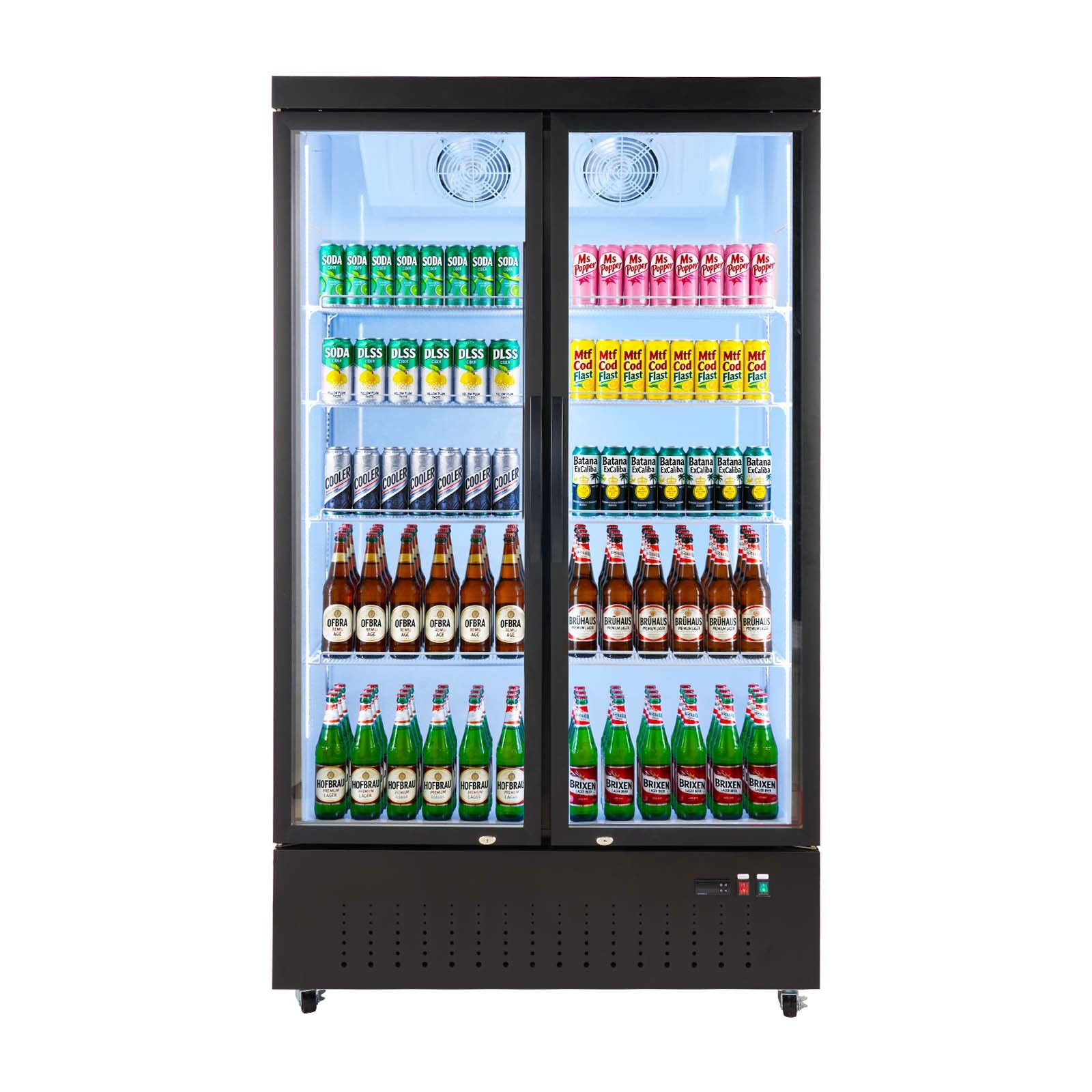 VEVOR Commercial Merchandiser Refrigerator, 29.3 Cu.Ft / 830L Upright Beverage Cooler, 2 Glass Door Display Refrigerator with 8 Adjustable Shelves, Soft LED Light & Casters for Bars Shops Supermarkets