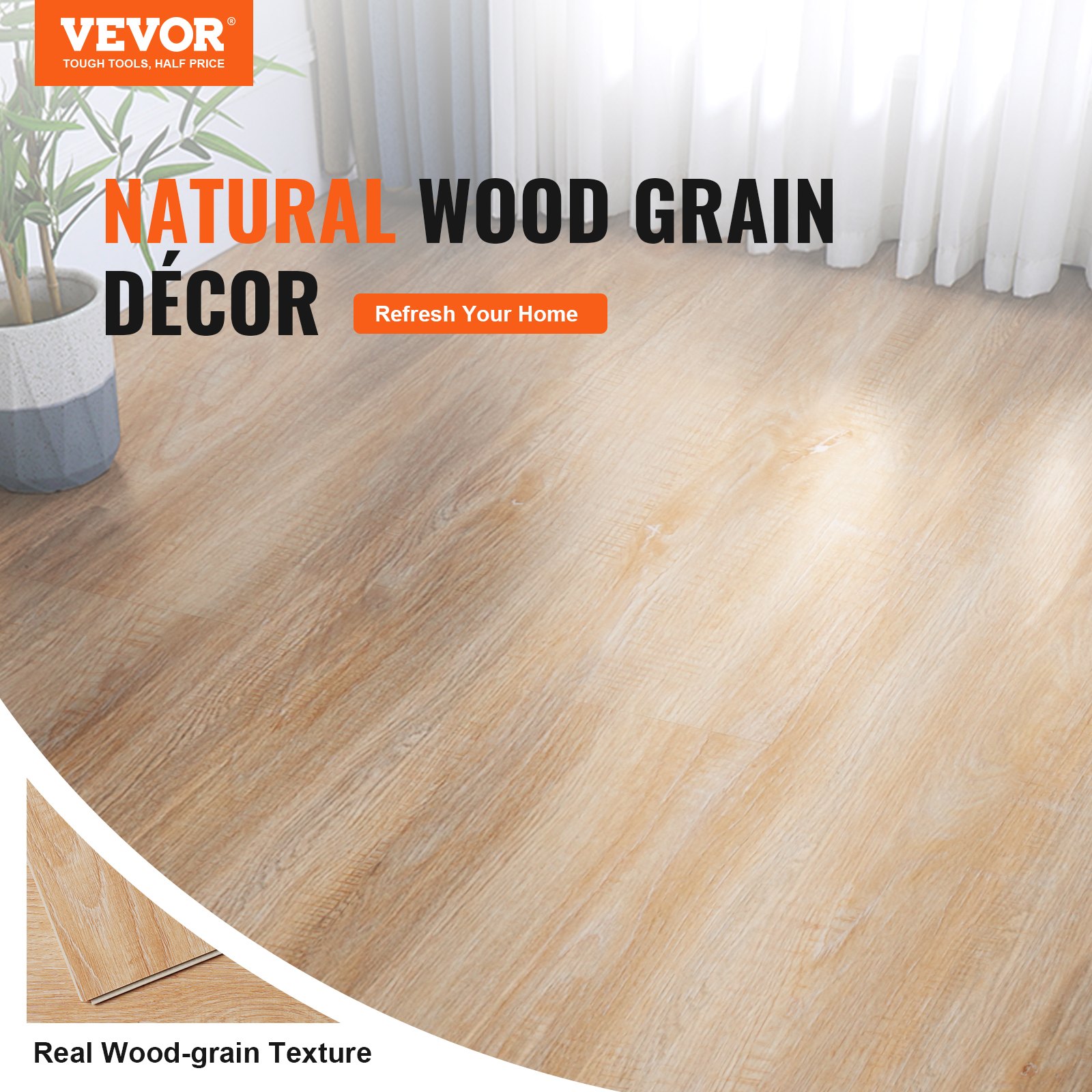 VEVOR Interlocking Vinyl Floor Tiles 48 x 7.3 inch, 10 Tiles 5.5mm Thick Snap Together, Natural Wood Grain DIY Flooring for Kitchen, Dining Room, Bedrooms & Bathrooms, Easy for Home Decor
